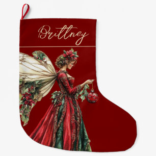 Elegant Forestcore Christmas Fairy Large Christmas Stocking