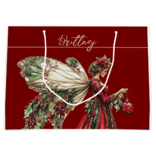 Elegant Forestcore Christmas Fairy Large Gift Bag