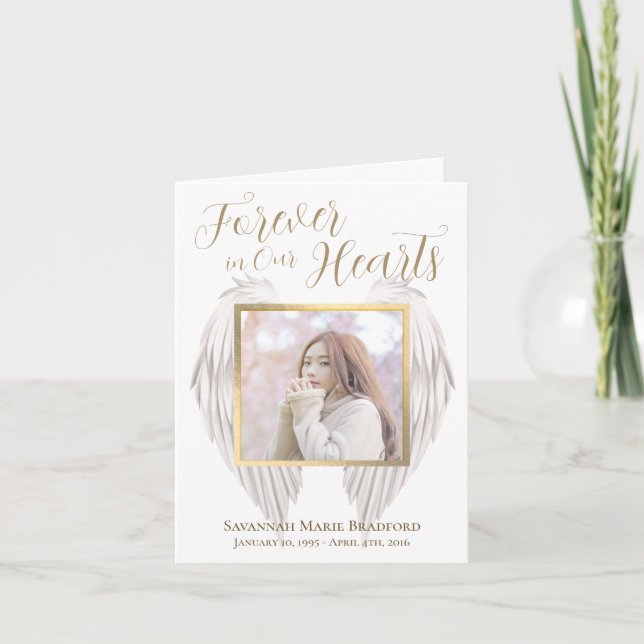 Elegant Forever in Our Hearts Angel Wings Photo Thank You Card (Front)