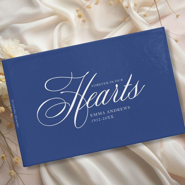 Elegant " Forever in our hearts " Funeral Guest Book (Elegant, Minimalist, Script Font "Forever in our hearts" celebration of life, funeral guest book.)