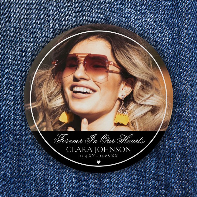 Elegant Forever in Our Hearts Memorial Photo 7.5 Cm Round Badge (Creator Uploaded)