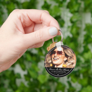 Elegant Forever in Our Hearts Memorial Photo Key Ring