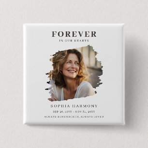 Elegant Forever in Our Hearts Photo Funeral 15 Cm Square Badge
