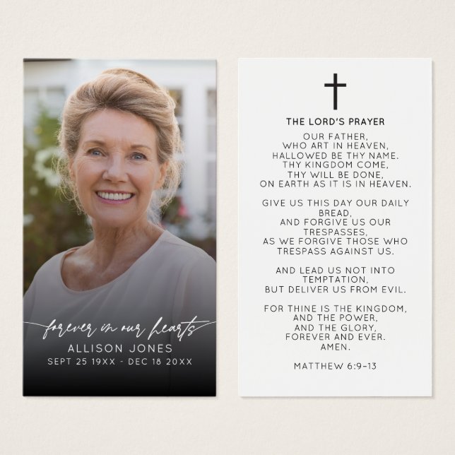 Elegant Forever In Our Hearts Photo Funeral Prayer (Front & Back)