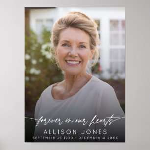 Elegant Forever In Our Hearts Script Photo Funeral Poster