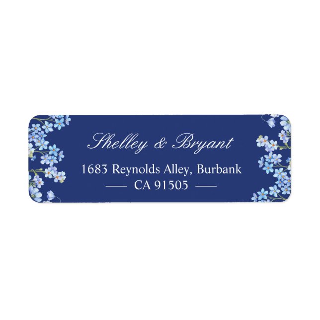 Elegant Forget Me Nots Floral Royal Navy Blue Return Address Label (Front)