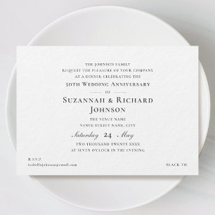 Elegant Formal 50th Wedding Anniversary Dark Grey Invitation
