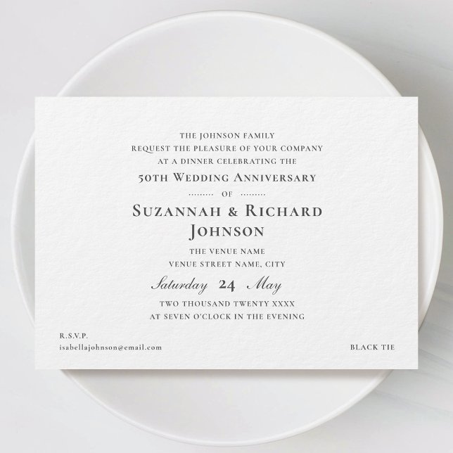 Elegant Formal 50th Wedding Anniversary Dark Grey Invitation (Creator Uploaded)