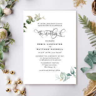 Elegant Formal, and Minimal, Greenery Wedding Invitation