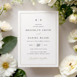 Elegant Formal Black and Gold Monogram Wedding Invitation