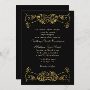 Elegant Formal Black and Gold Wedding Invitation