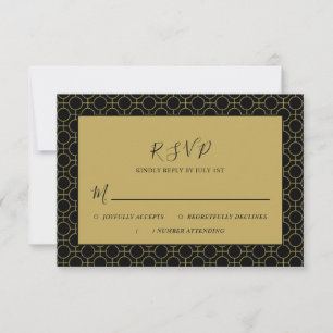 Elegant Formal Black and Gold Wedding RSVP Card
