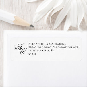 Elegant Formal Black and White Wedding Monogram Return Address Label