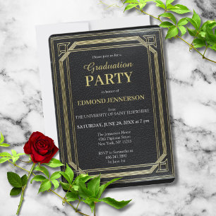 Elegant Formal Black Gold 2025 Graduation Party Invitation