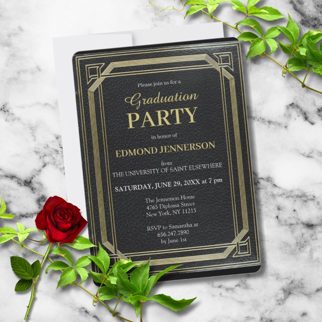 Elegant Formal Black Gold 2025 Graduation Party Invitation (CLASSIC BLACK ELEGANT GRADUATION PARTY INVITATION)
