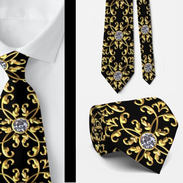 Elegant Formal Black Gold and Diamond Tie (Creator Uploaded)