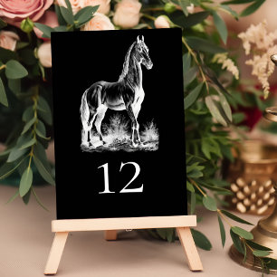 Elegant Formal Black Horse Equestrian Wedding Table Number