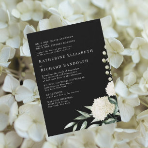 Elegant Formal Black & White Floral Wedding Invitation