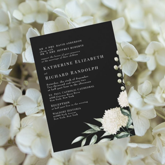 Elegant Formal Black & White Floral Wedding Invitation (Creator Uploaded)