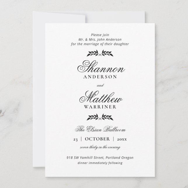 Elegant Formal Black White Invitation (Front)