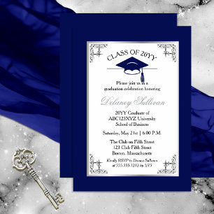 Elegant Formal Blue College Graduation Party Invitation