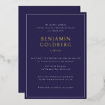Elegant Formal Blue Frame Bar Bat Mitzvah Gold<br><div class="desc">Elegant Formal Solid Blue White Frame Bar Bat Mitzvah Gold Foil Invitation Template</div>