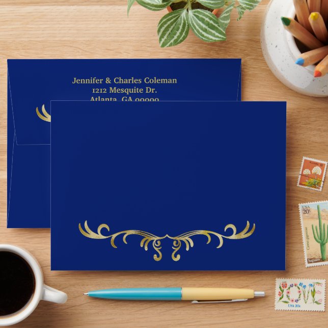 Elegant Formal Blue & Gold Invitation Envelope (Desk)
