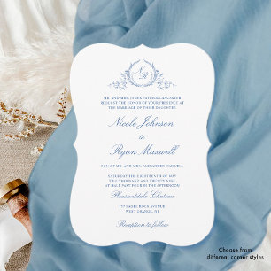 Elegant Formal Blue Monogram Wedding Invitation