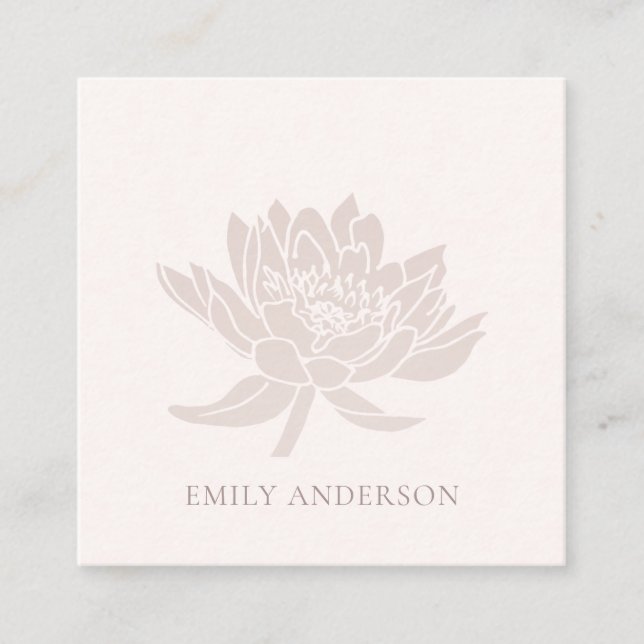 ELEGANT FORMAL BLUSH PINK ROSE GOLD LOTUS FLORAL SQUARE BUSINESS CARD (Front)