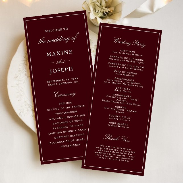 Elegant Formal Burgundy and Ivory Wedding Program (Elegant burgundy and ivory wedding program shares your special day with classic elegance.)