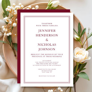 Elegant Formal Burgundy Red Wedding  Invitation