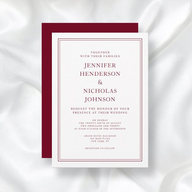 Elegant Formal Burgundy Red Wedding  Invitation (Front/Back Elegant Formal Burgundy Red Wedding Invitation)