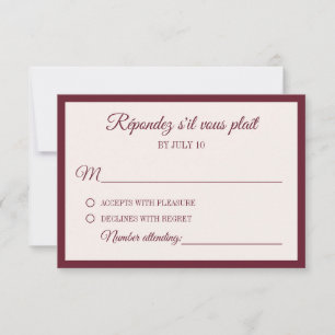 Elegant Formal Burgundy Stripes Wedding RSVP Card