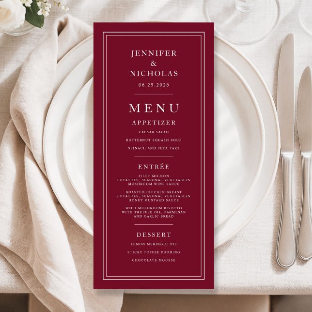 Elegant Formal Burgundy Wedding Menu (Elegant Formal Burgundy Wedding Menu)