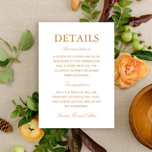 Elegant Formal Burnt Orange Wedding Information Enclosure Card