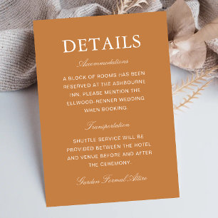Elegant Formal Burnt Orange Wedding Information Enclosure Card