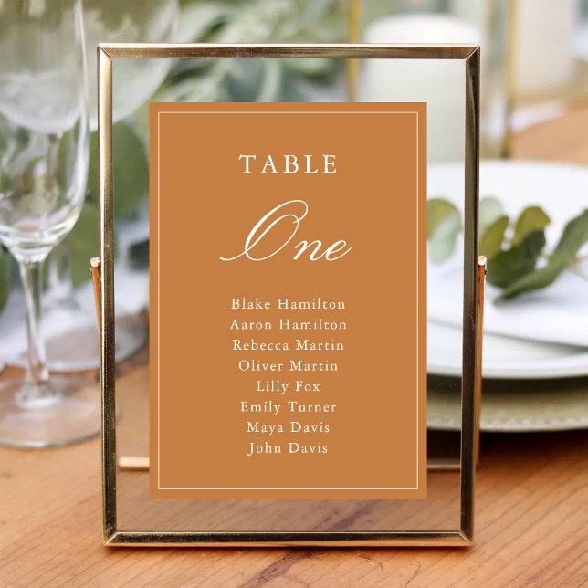 Elegant Formal Burnt Orange Wedding Table Number (Elegant burnt orange table numbers bring refined style and seamless seating guidance.)