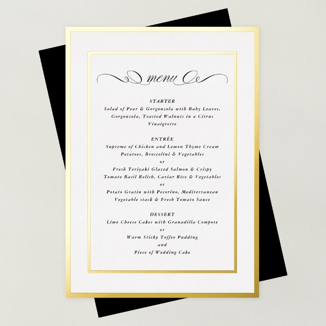 Elegant Formal Calligraphy Gold Frame Wedding Menu (Creator Uploaded)