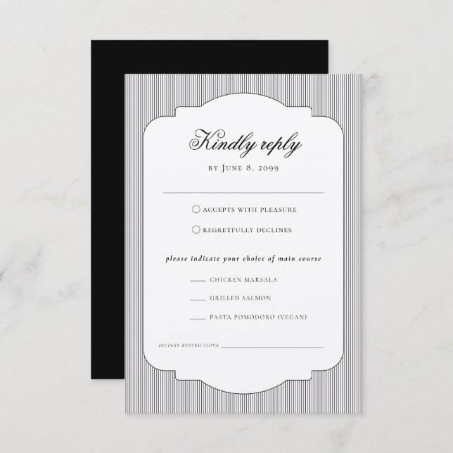 Elegant Formal Classic Meal Choice Wedding RSVP Card (Front/Back)