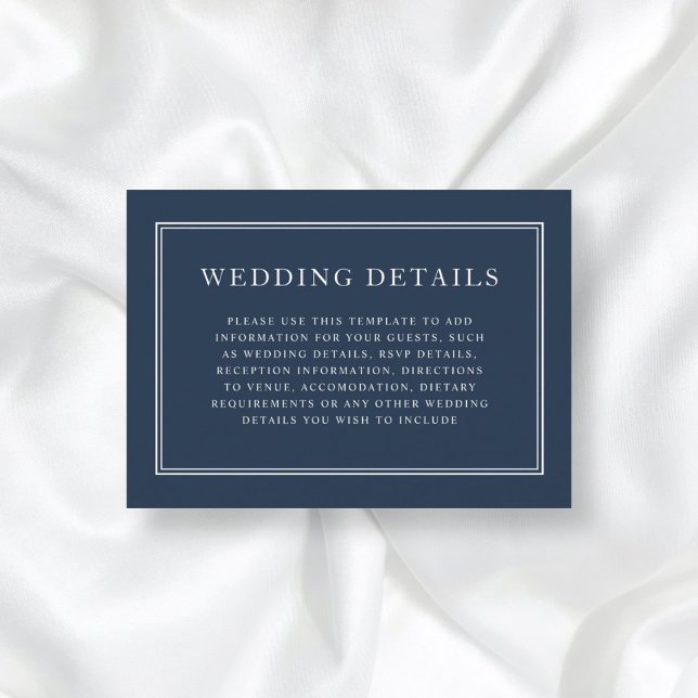 Elegant Formal Classic Navy Blue Wedding Details Enclosure Card (Creator Uploaded)