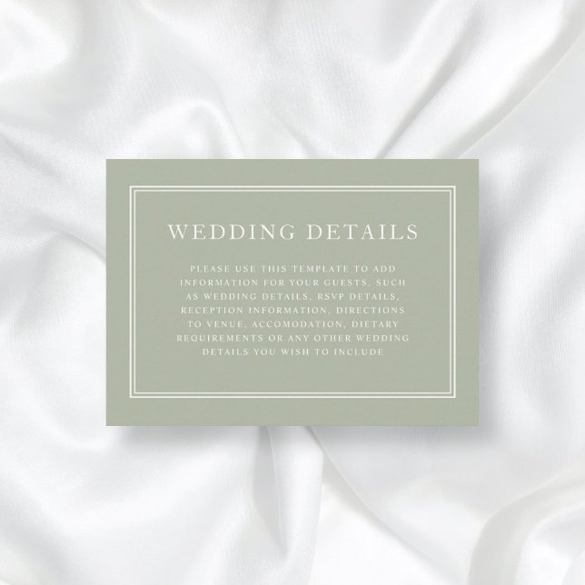 Elegant Formal Classic Sage Green Wedding Details Enclosure Card (Creator Uploaded)