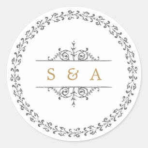 Elegant formal classic vintage wedding monogram classic round sticker