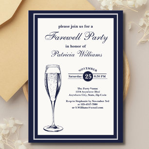 Elegant Formal Dark Bleu White Farewell Party   Invitation