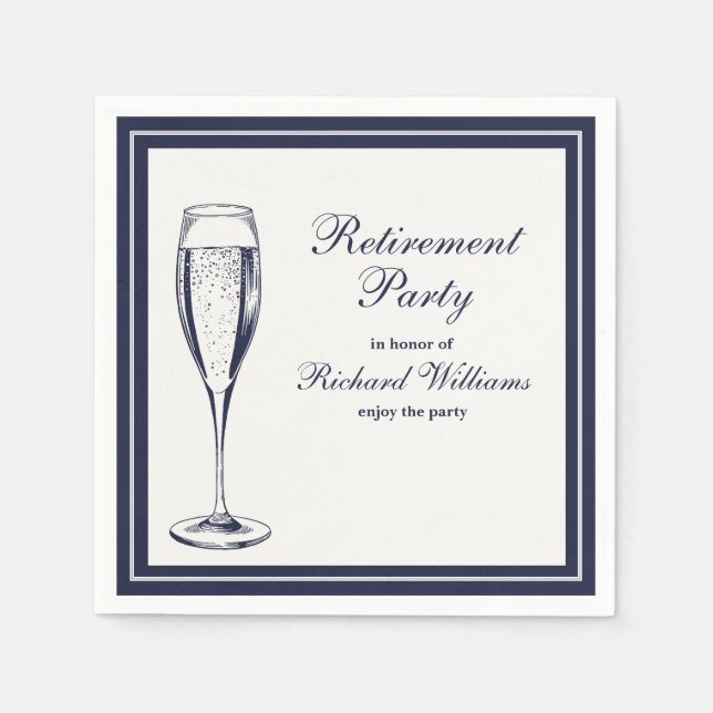 Elegant Formal Dark Bleu White Retirement  Napkin (Front)