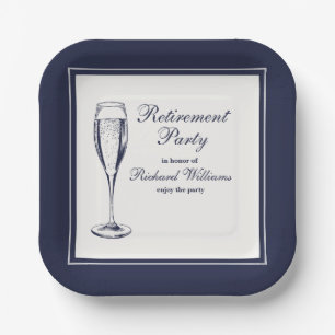 Elegant Formal Dark Bleu White Retirement Paper Plate