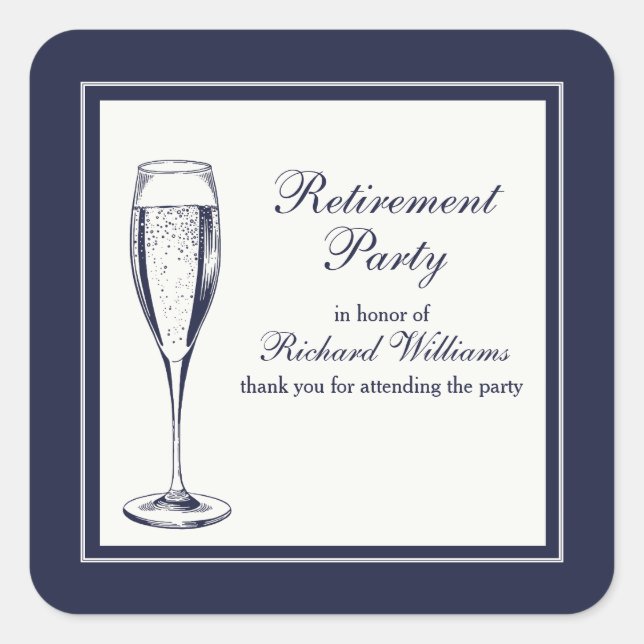 Elegant Formal Dark Bleu White Retirement  Square Sticker (Front)