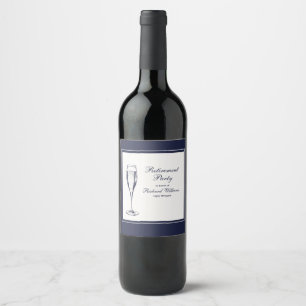 Elegant Formal Dark Bleu White Retirement Wine Label
