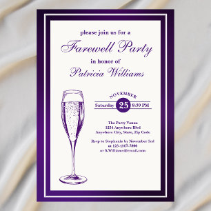 Elegant Formal Dark Purple White Farewell Party   Invitation
