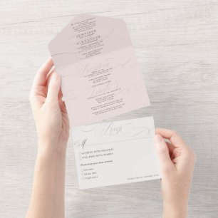 Elegant Formal Dusty Rose Wedding All In One Invit Invitation