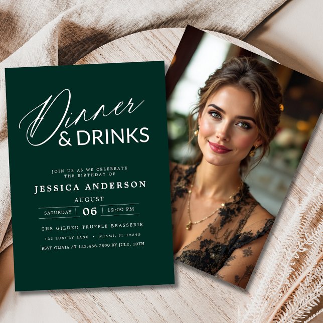 Elegant Formal Emerald Green Dinner Photo Party Invitation (Creator Uploaded)